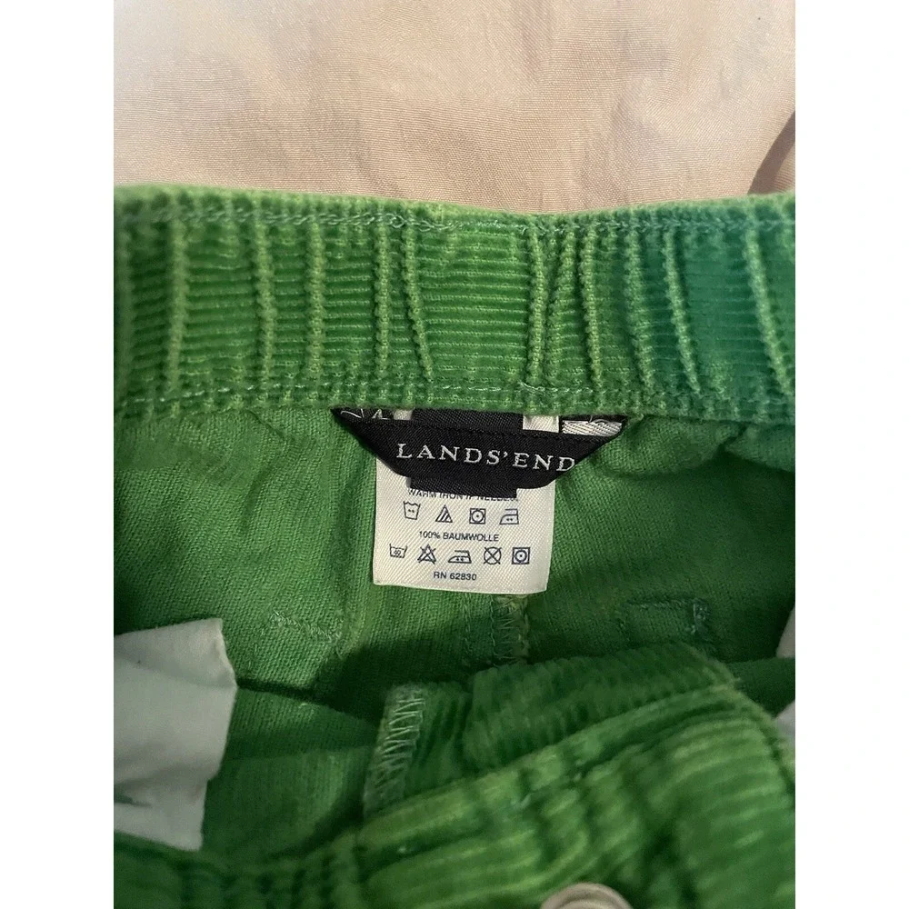 Lands End Kids Embroidered Reindeer Green Corduroy Pants Size 4 Girls Christmas